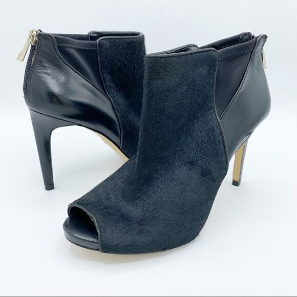 Ann Taylor Calf’s Hair and Leather Peep Toe Black Booties‎ Sz 8 - Picture 15 of 15